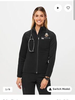 Figs Women's Black Full-Zip On Shift Fleece Scrub jacket XL